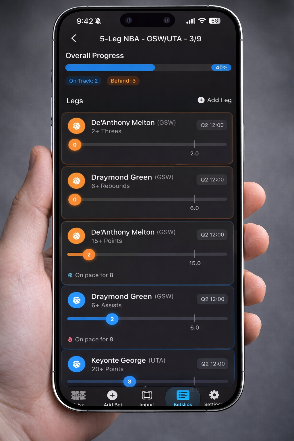 Live bet progression with pace context
