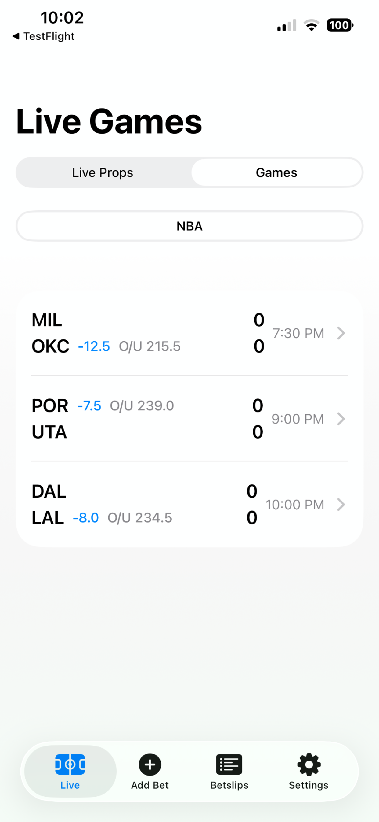Tracked bet management home screen